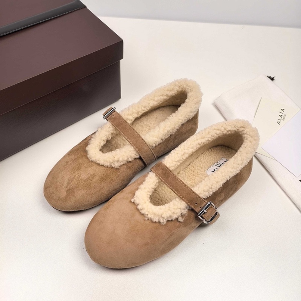 Alaïa Merino Shearling Ballet-Style Mary Jane Flats
